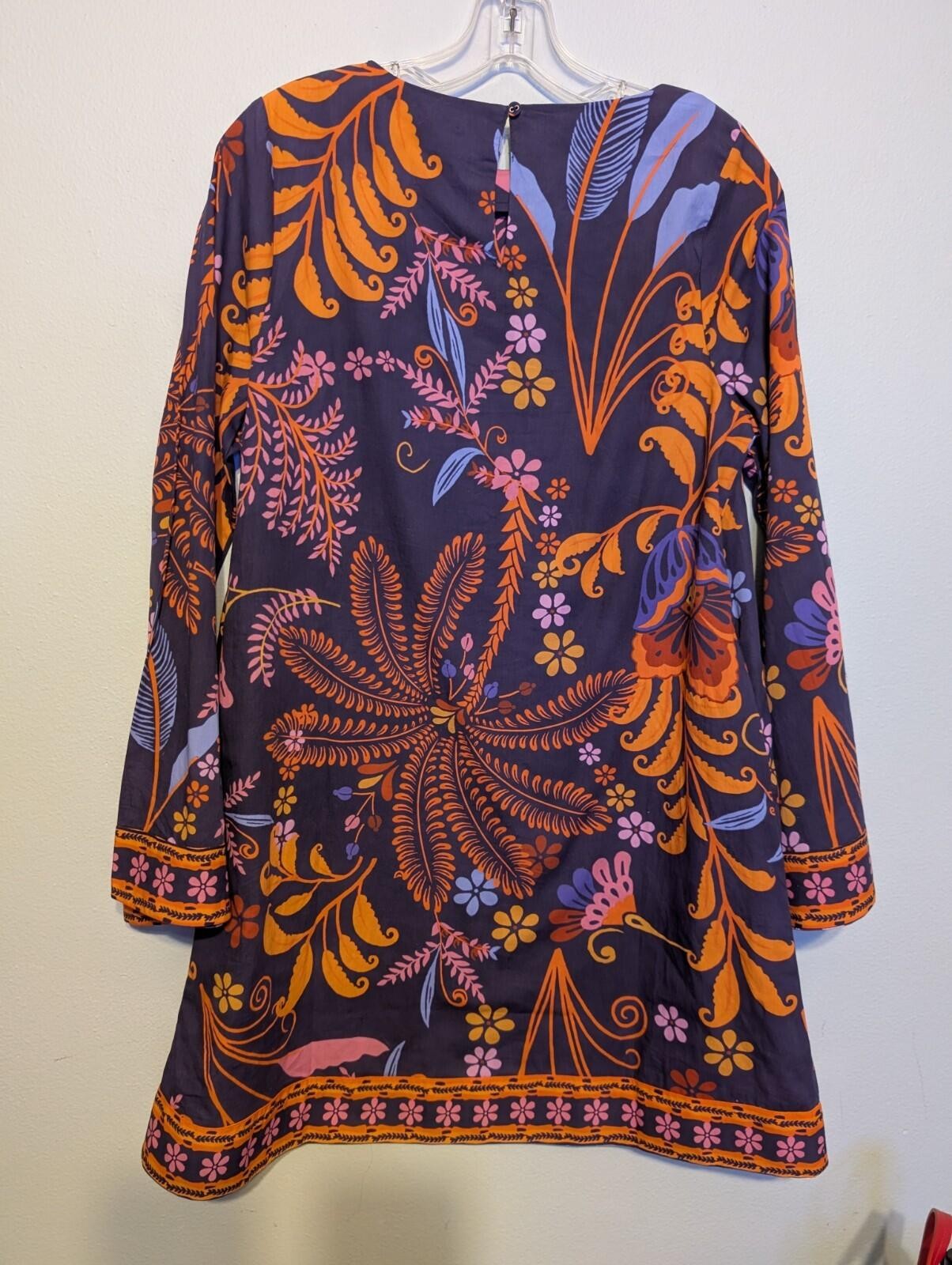 Celina Moon Boho Floral Tunic Dress NWT Womens Medium Retro 70s Purple Orange