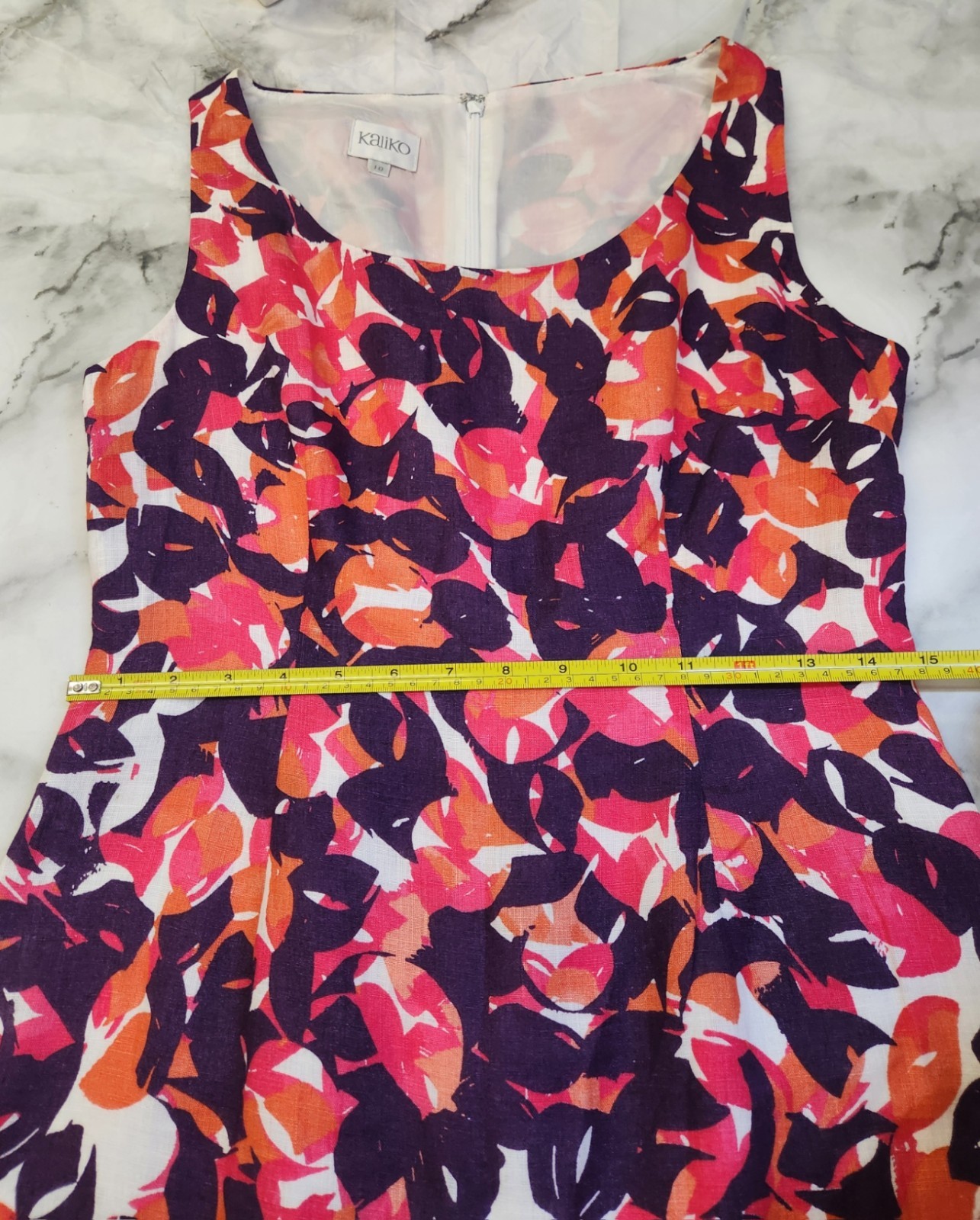 Kaliko 100% Linen Floral Shift Dress UK 10 Pink Orange Purple Sleeveless