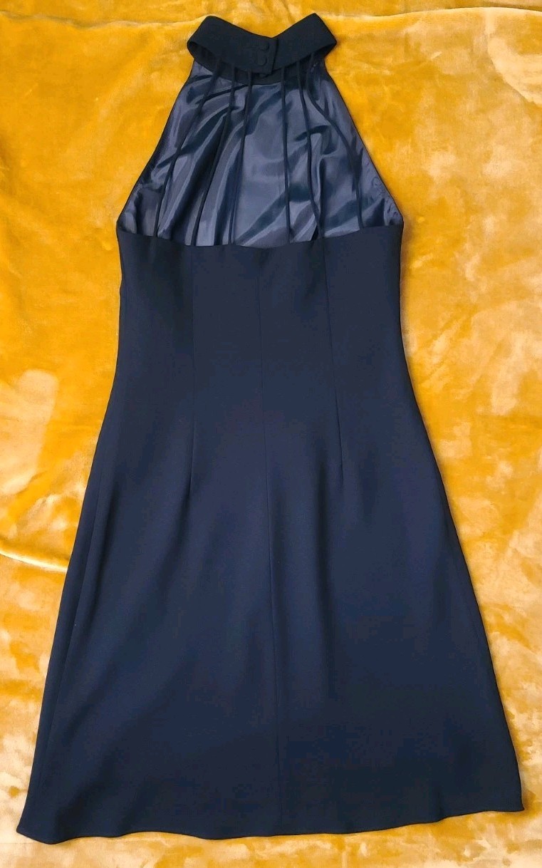 Evan Picone High Neck Open Back Short Black Pull Over Dress 8
