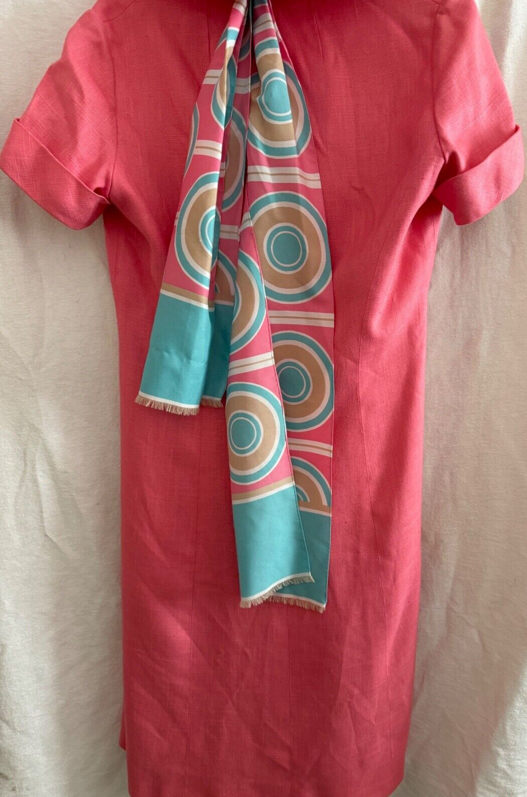 ADELE SIMPSON SIZE Medium/LG Pink With Multi Scarf Covered Button Down Collared