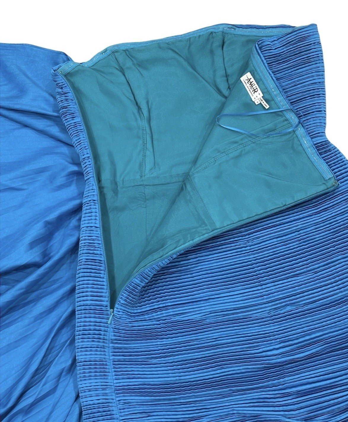 AMUR Women’s 4 Blue Solid Strapless Pleated Mini Dress Lined Zip Ruffle