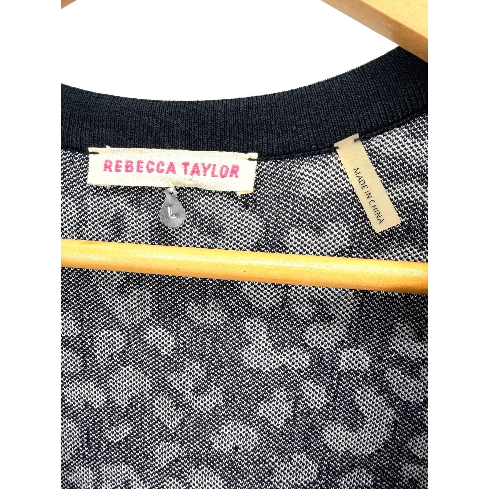 Rebecca Taylor Black White Leopard Print Knit Fit Flare Dress L Mod Work Preppy