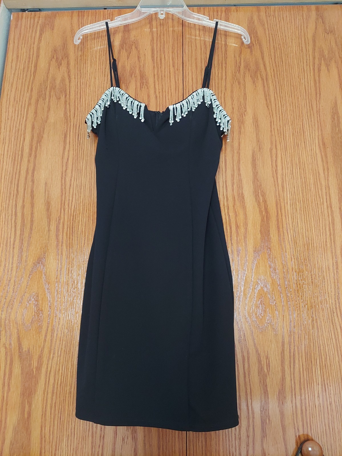 City Studio Black Beaded Little Black Dress Size 11/12 Rhinestone Fringe