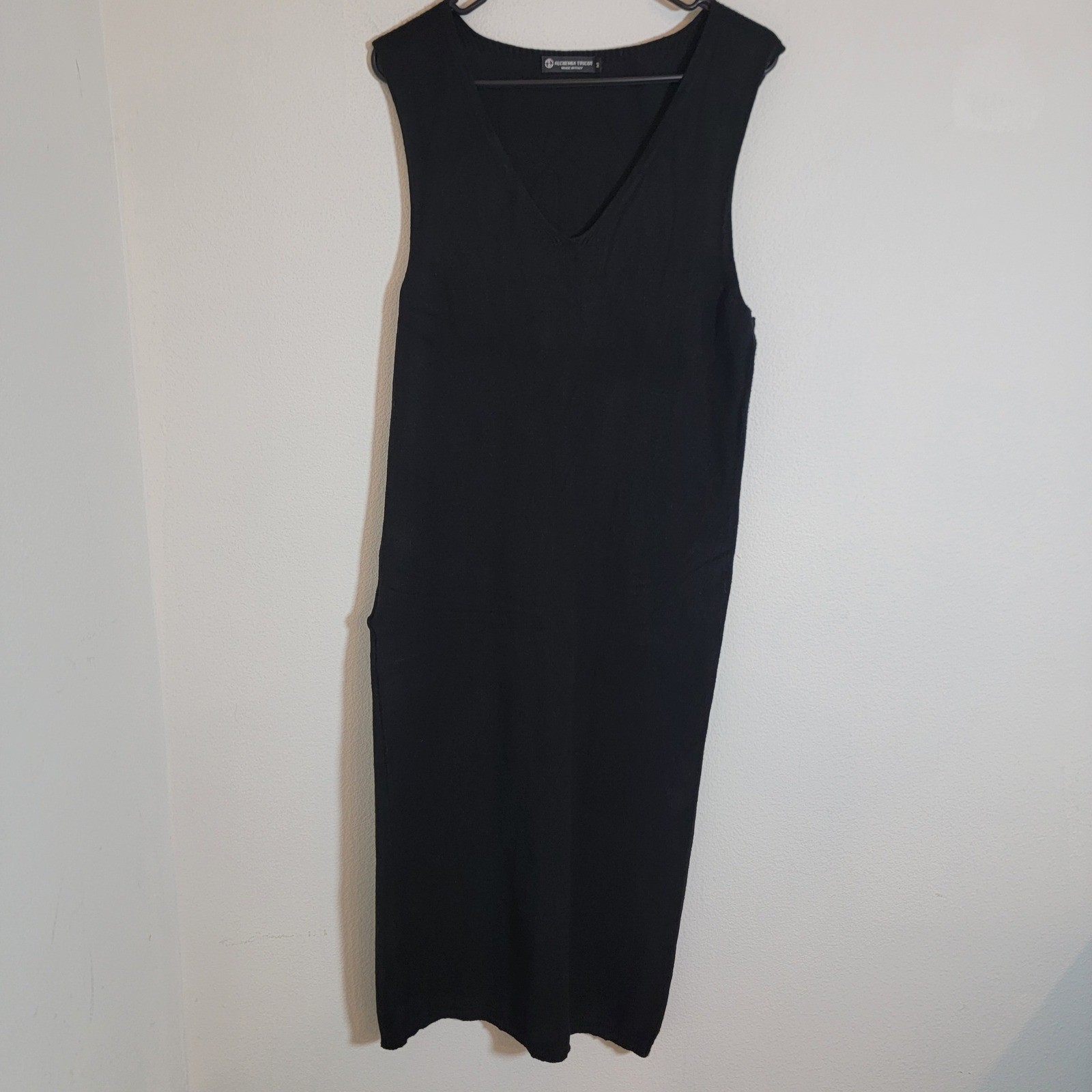 Alchemia Tricot Made in Italy Medium Black Sleeveless Maxi Knit Dress Minimalist
