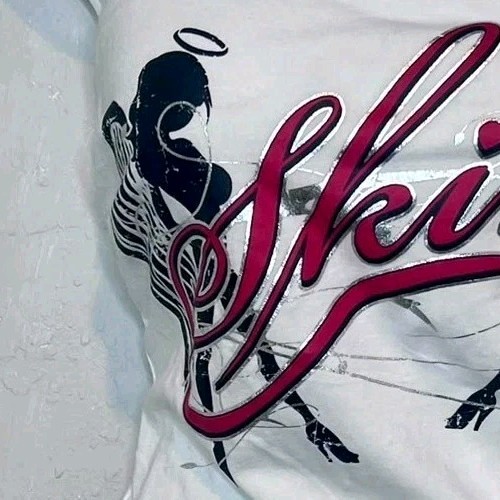 Y2K Skin Industries White Strapless Logo Angel Devil Mini Dress Lace Up Sz L