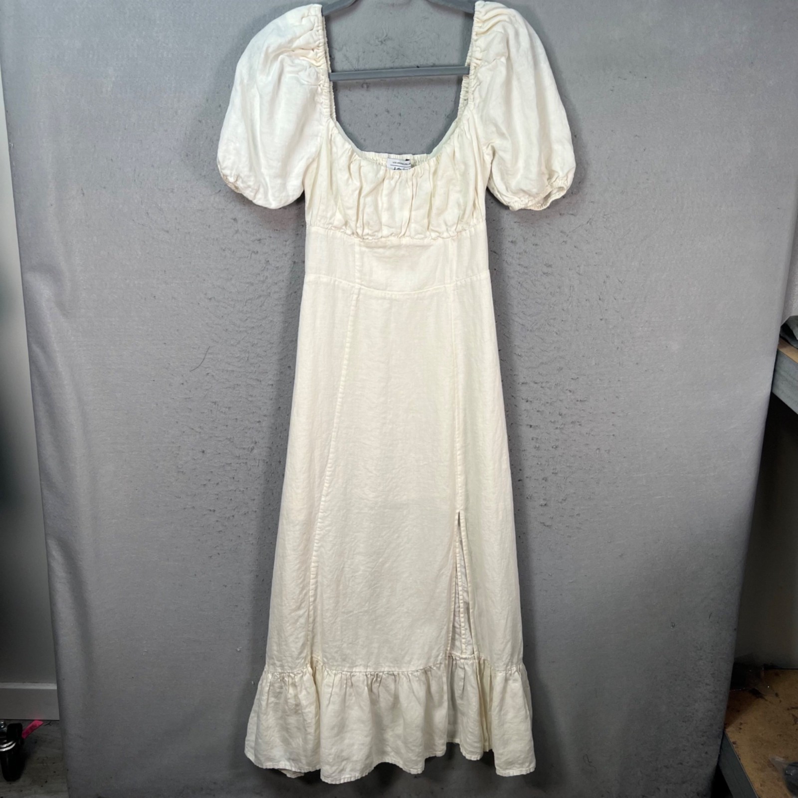& Other Stories Womens Size 4 White Linen Maxi Dress w/ Puff Sleeves