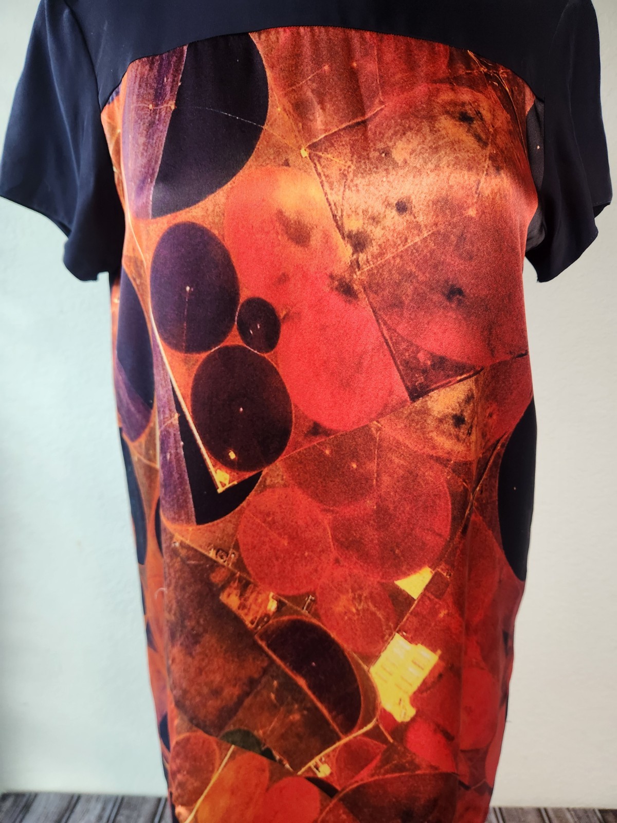 Crop David Peck Womens Silk Dress Circle Pattern Navy/Red Size Not Listed