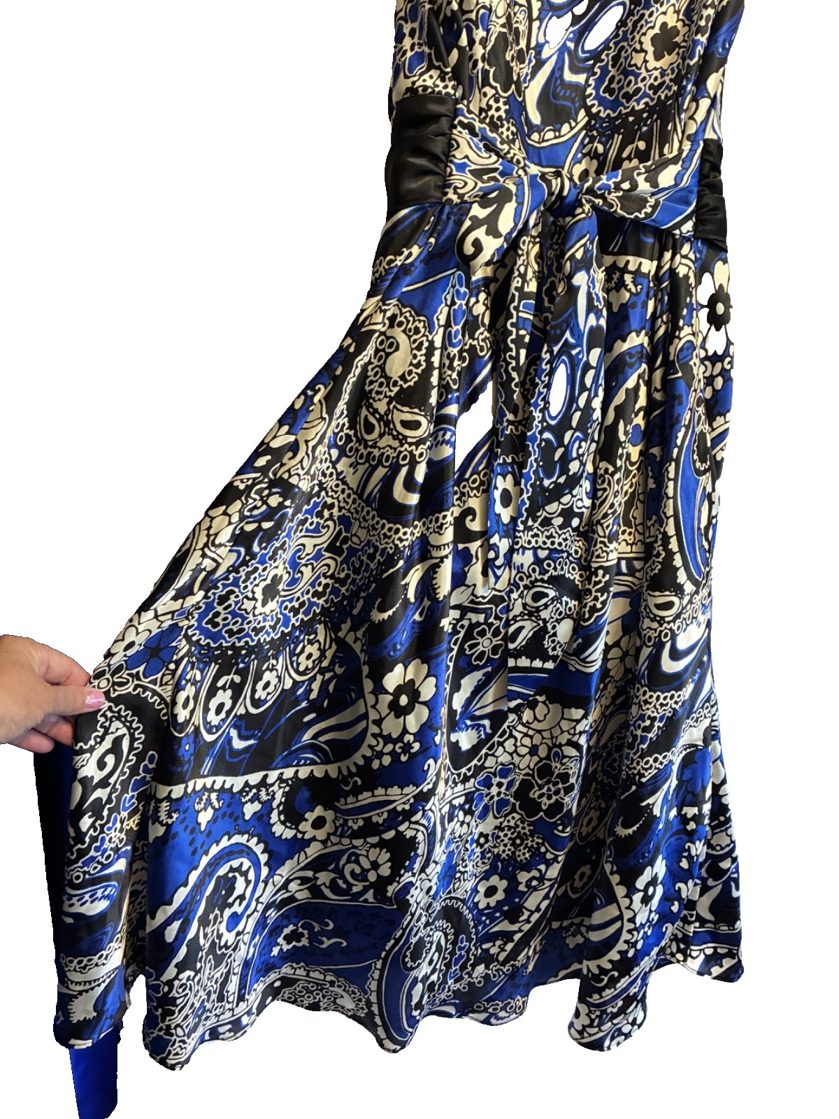 Dressbarn Satin Floral Dress Size- 16 Fully Lined Adjustable Waist Tie NICE !