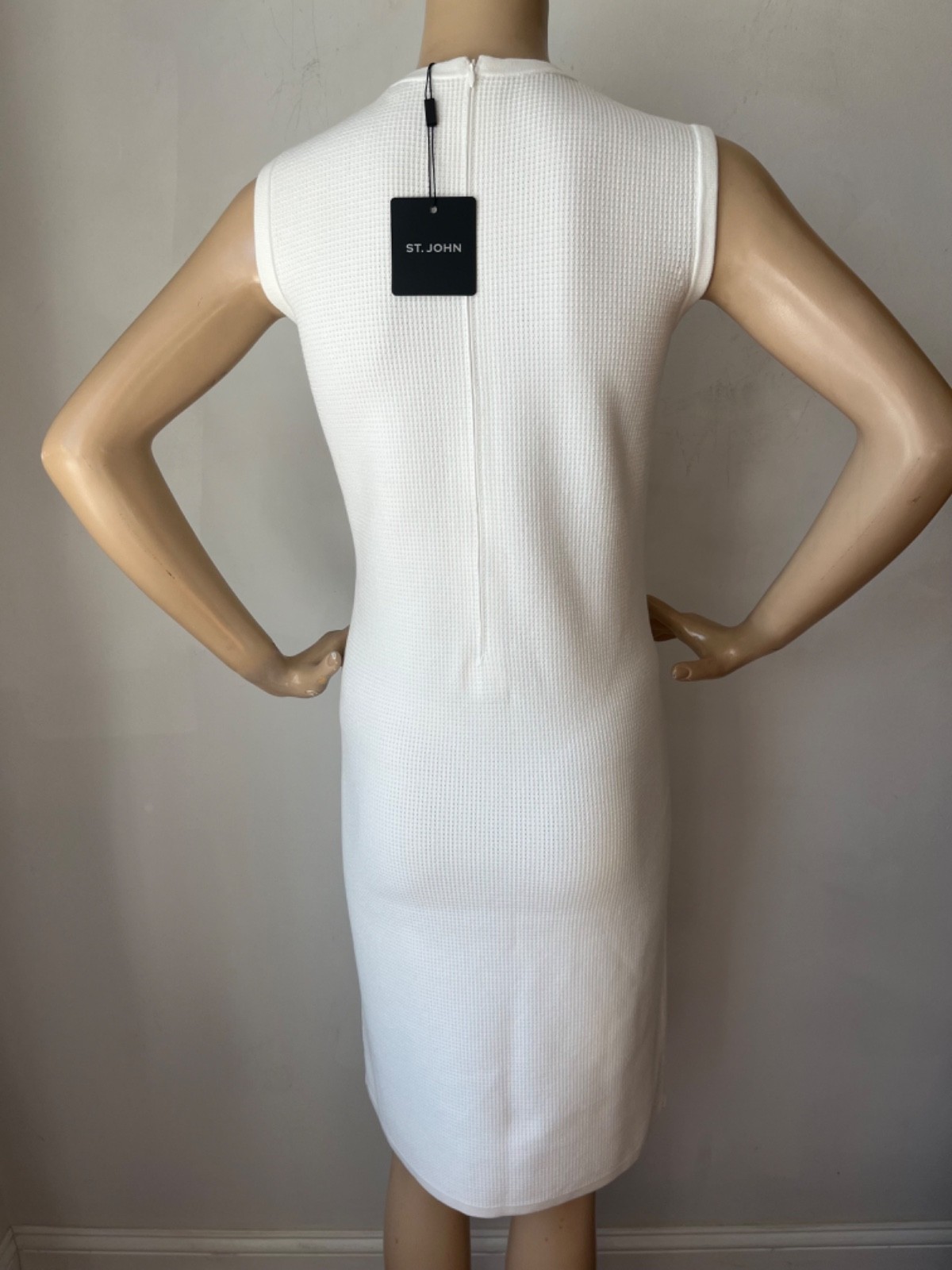 NWT ST JOHN KNIT SIZE XL 14/16 WHITE WAFFLE KNIT SHEATH DRESS