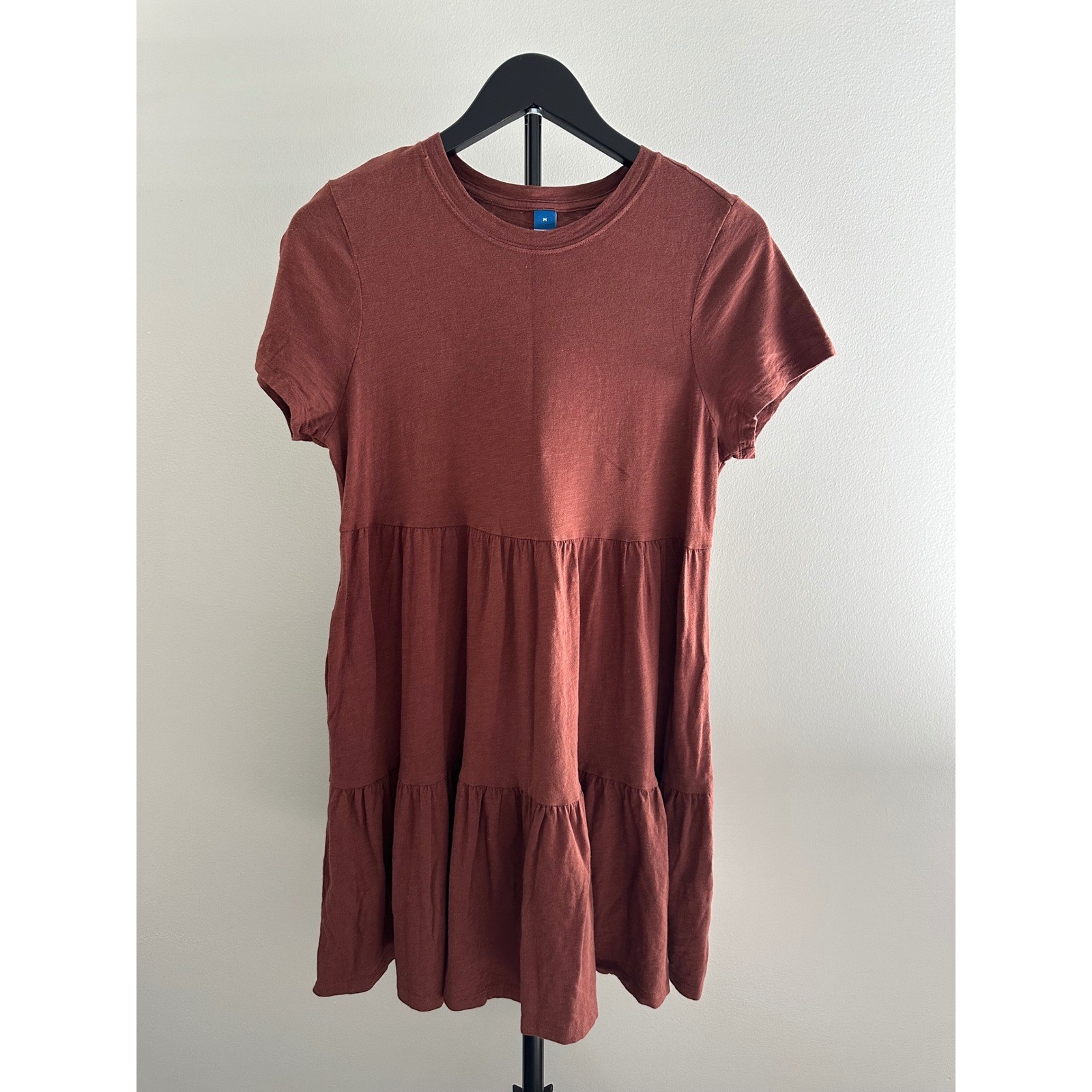 Old Navy Womens Rust Brown Tiered Cotton Slub Jersey Mini Dress Medium