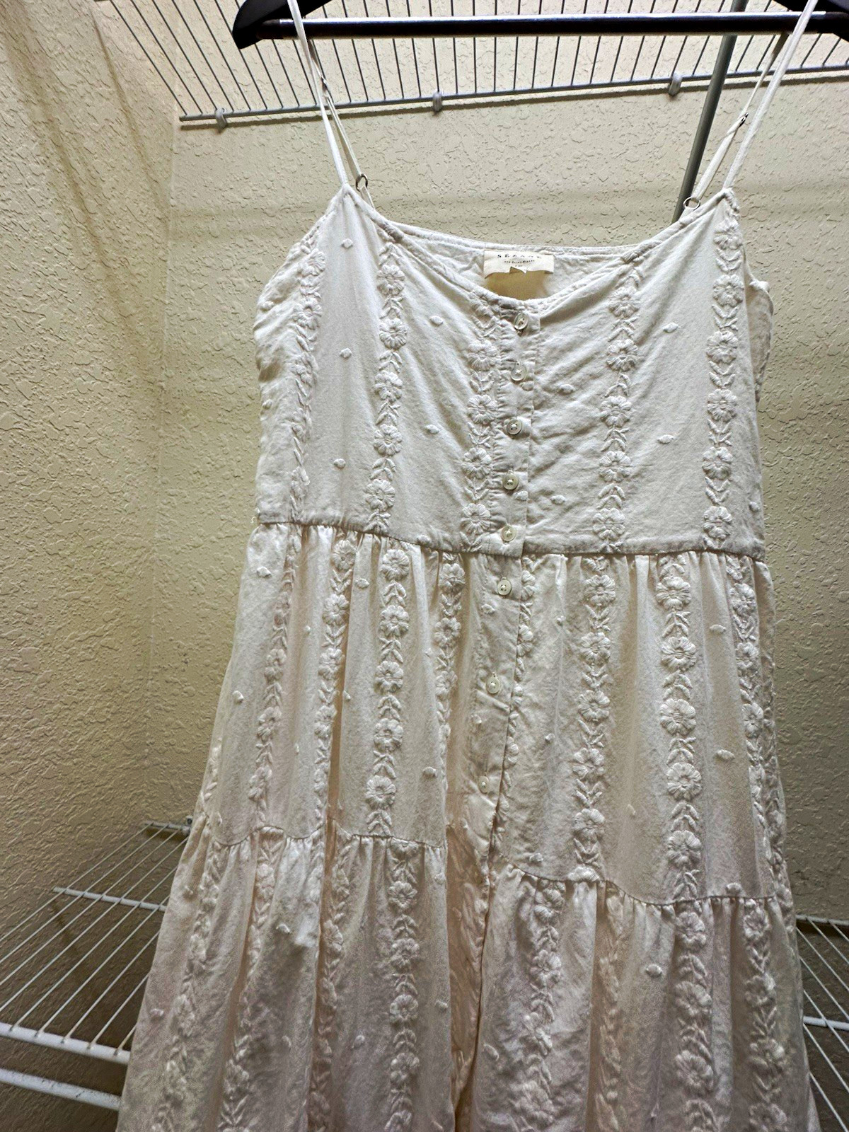 Sézane Women’s 36 White Solid Embroidered Button Front Strappy Midi Sundress