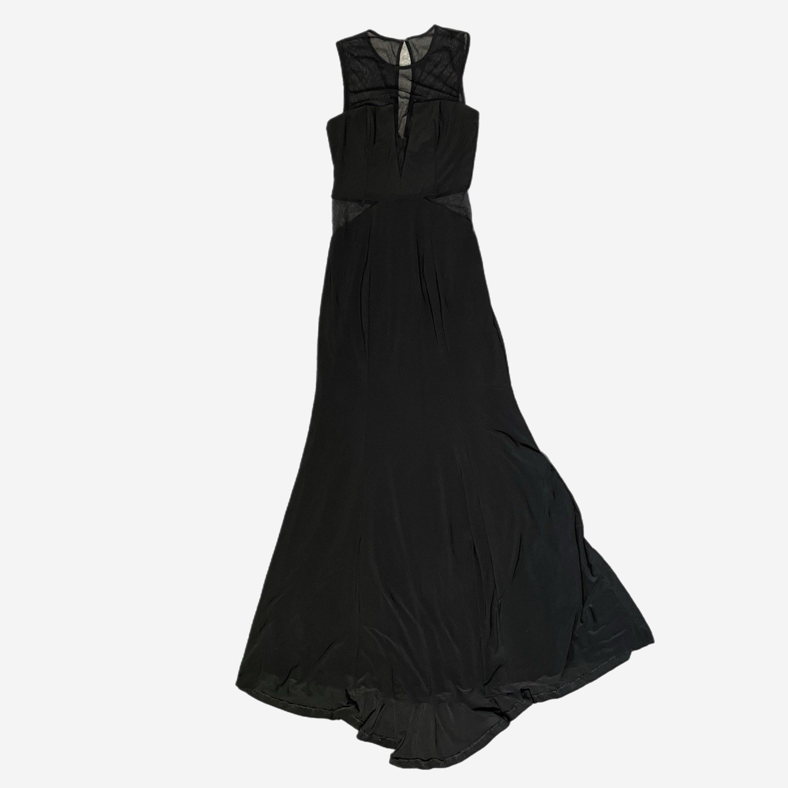 Caché Black sleeveless illusion paneled cut out sheer mermaid maxi gown formal 2
