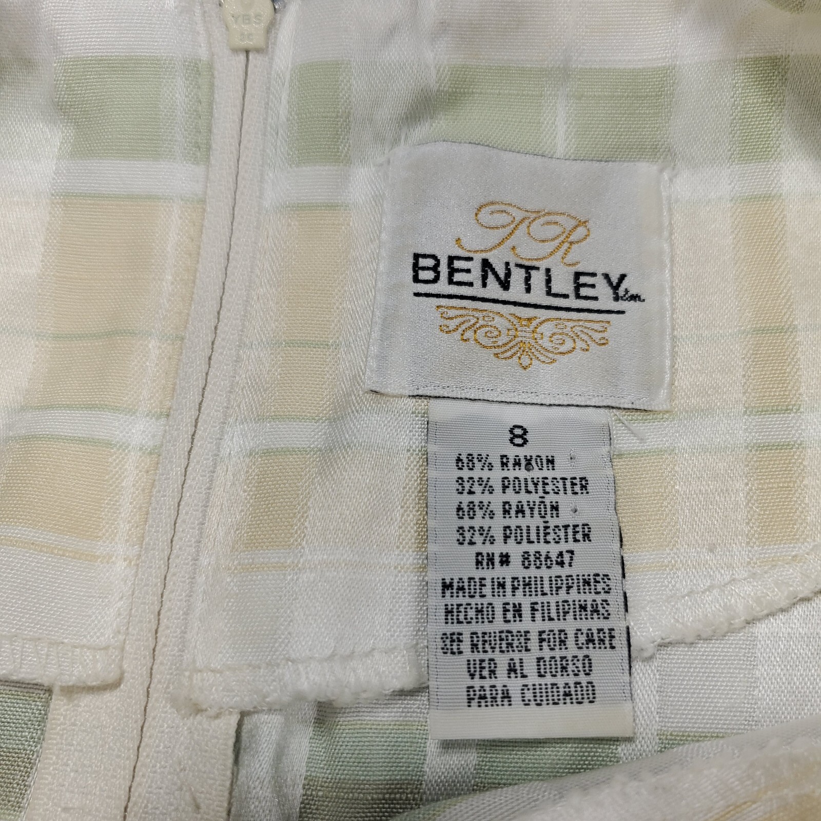 Bentley Summer Dress Rayon Blend Womens Size 8 Sleeveless Plaid Zipper. EUC