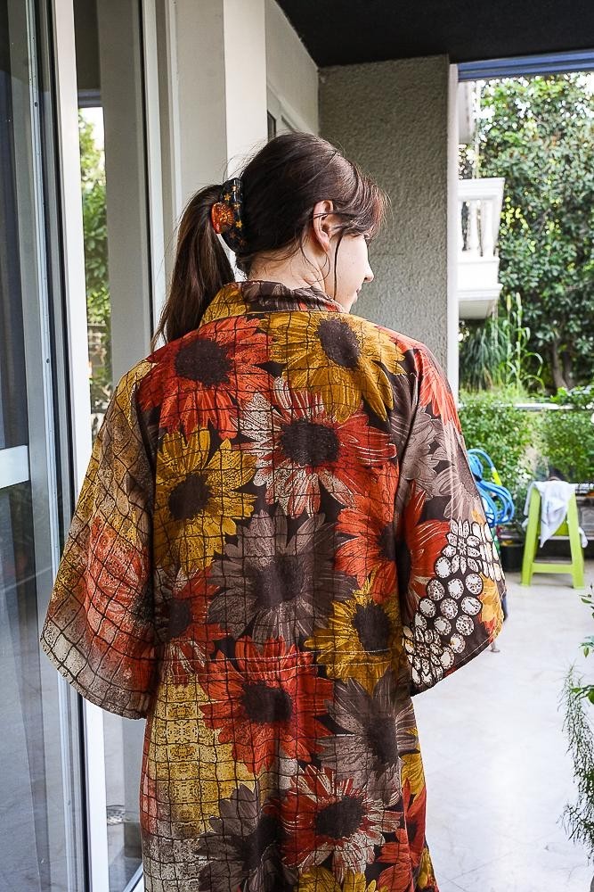 Silk Brown Kaftan / Handmade Flowy Maxi Dress / Resort Wear Outfit PS MFN1054