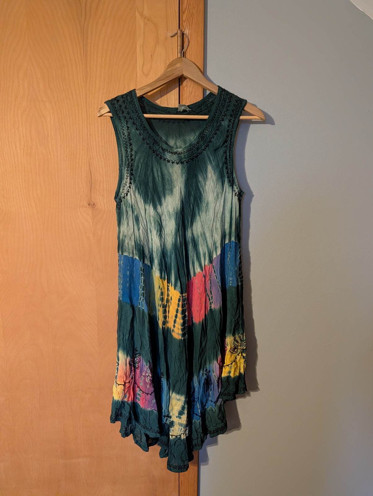 India Boutique Embroidered Midi Dress Cover Up One Size Flowy Hippie Boho Tie Dy