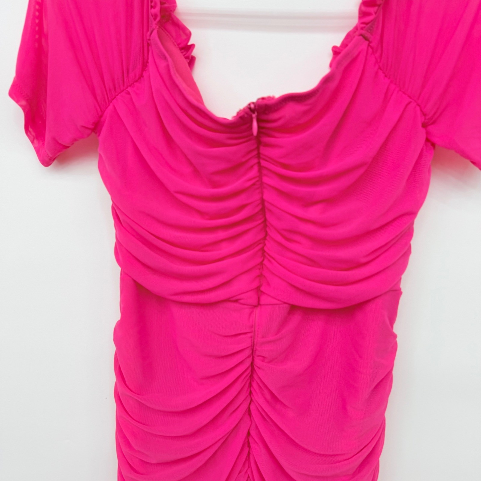 SHEINBAE Plus Ruched Mesh Off Shoulder Bodycon Mini Dress Womens 0XL Hot Pink