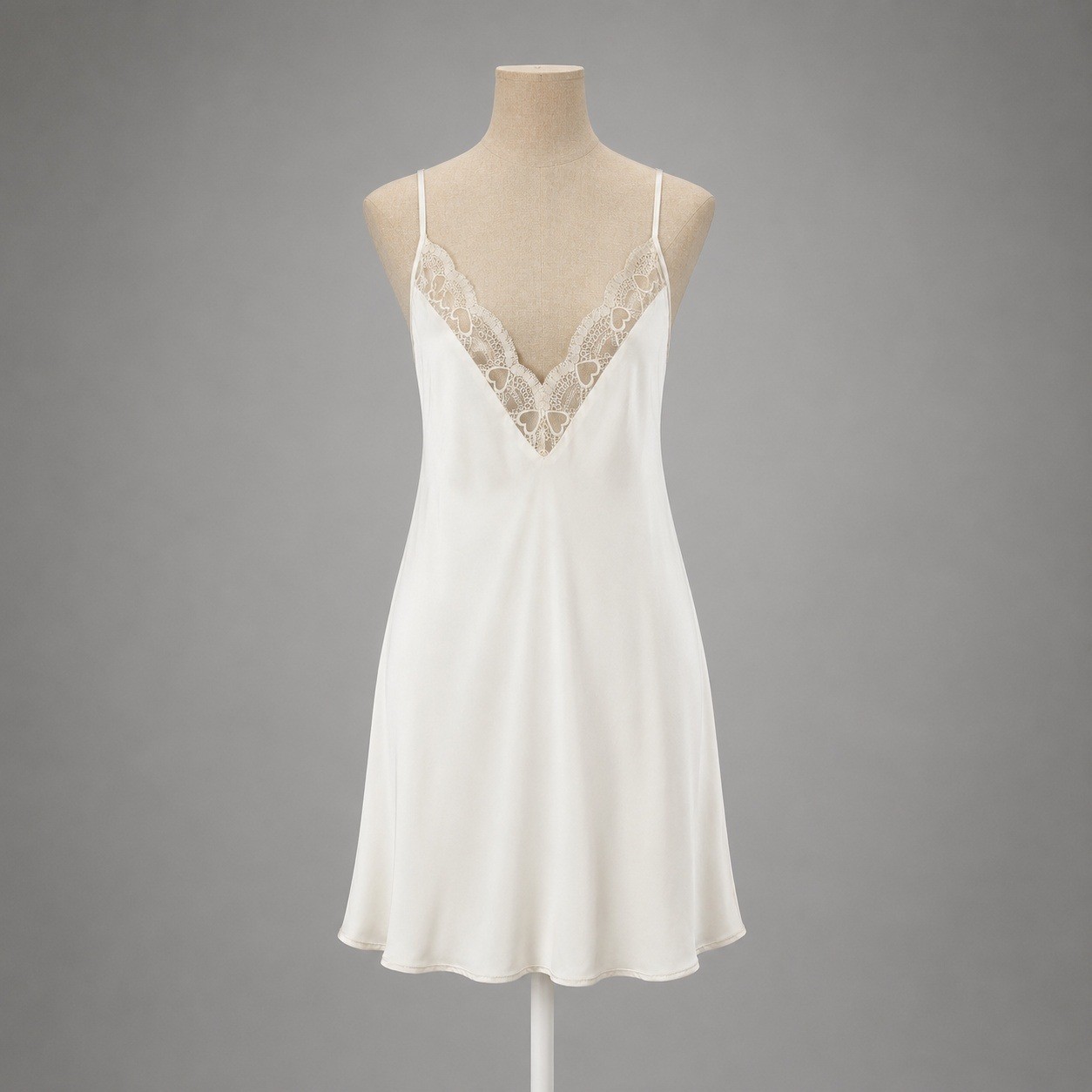 Floral Heart Lace Satin Slip Dress Size XL White Fairy Bridal Ethereal Layering