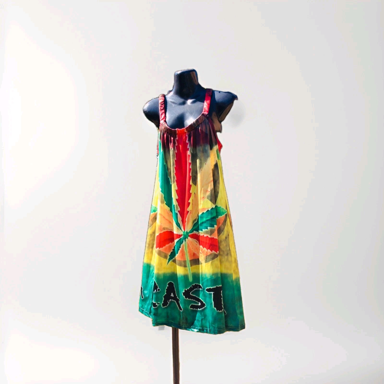 Jamaican Rasta, Weed Leaf Print Summer Dress…Size L…..12-14