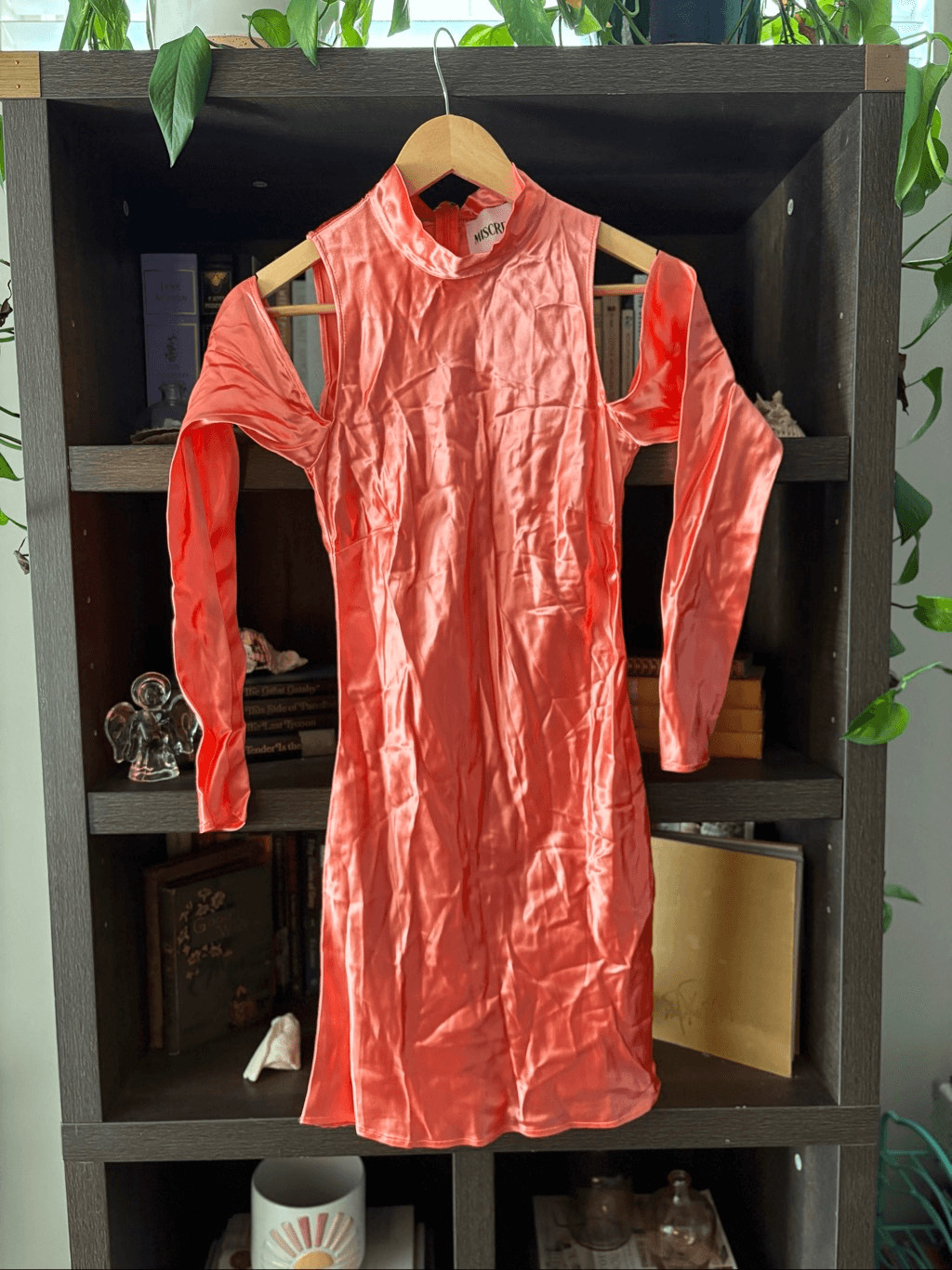 NWOT Miscreants London x Revolve Metallic Coral Cold Shoulder Mini Dress US 4