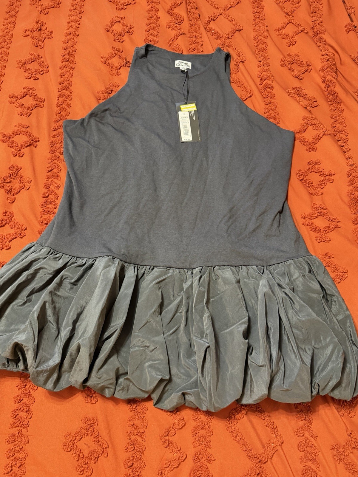 Future Collective Women’s Gray Knit Mini Dress XL Sleeveless Crew Neck Ruffle