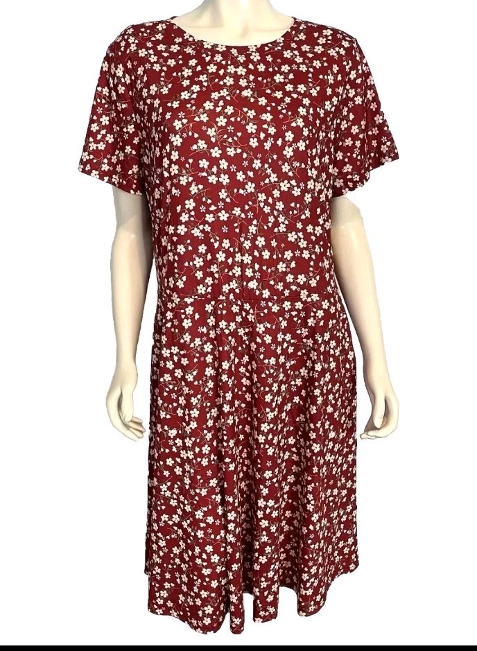 Huhot Women’s Knit Dress Red Floral Short Sleeve XXL NEW