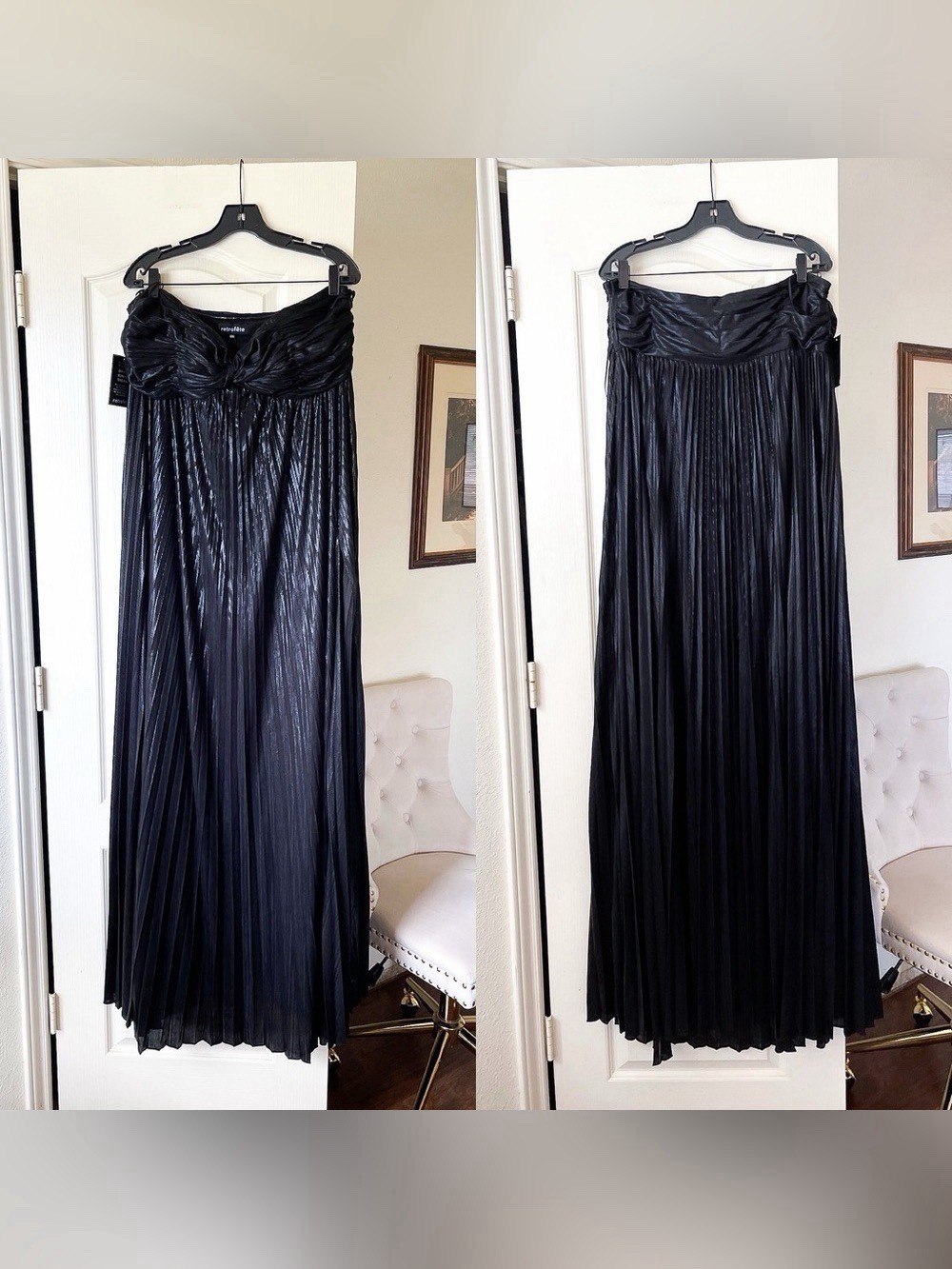 Retrofête Zoa Metallic Pleated Strapless Gown Black XXL NWT