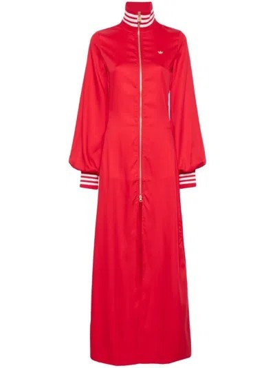 Adidas Originals Premium Trefoil Maxi Dress Coat Red Women’s Satin Mix New /S