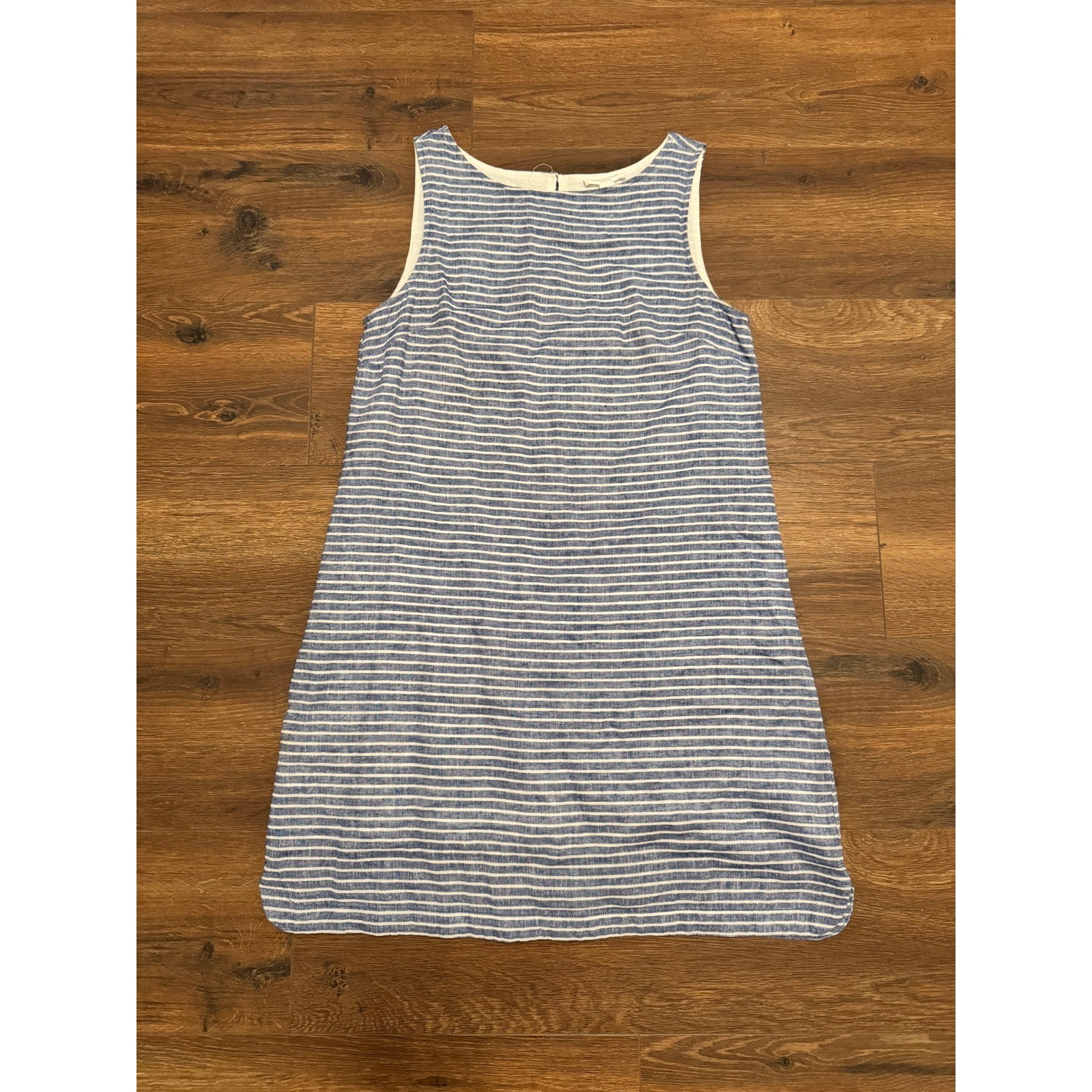 Beachlunchlounge Blue White Striped Linen Blend Sleeveless Shift Dress Small