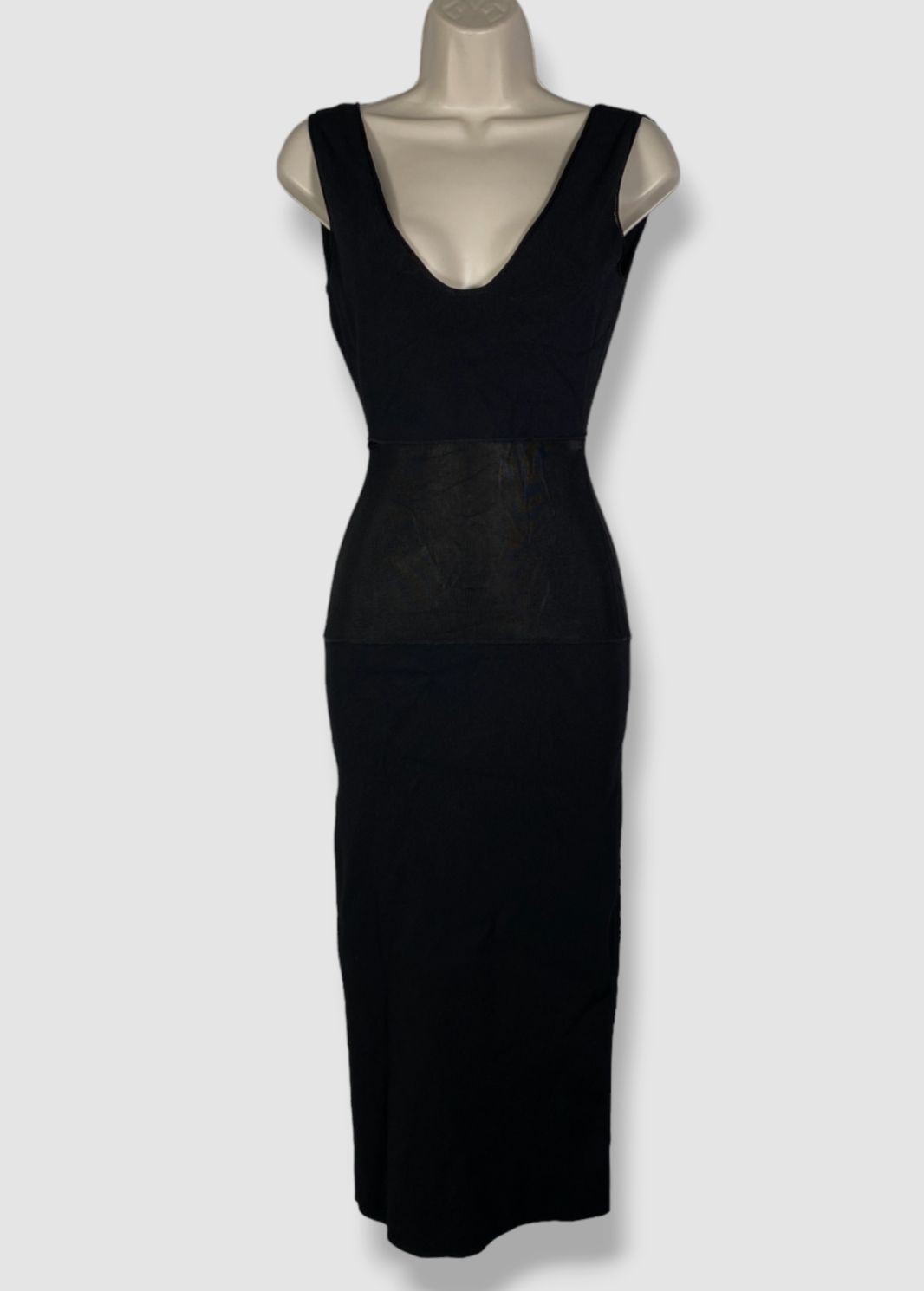 Tom Ford Women’s Black Paneled Knitted V-Neck Sleeveless Bodycon Dress Size S