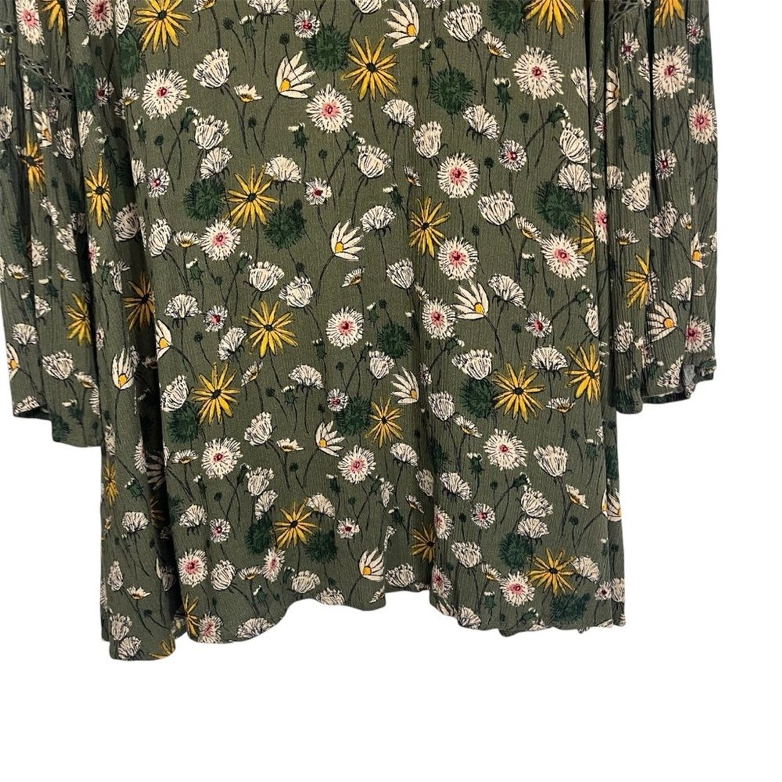 Mossimo Supply Co. Olive Green Floral Bell-Sleeve Dress XL