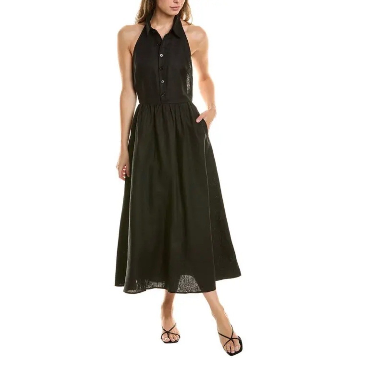 One Pretty Time 100% Linen Halter Midi Dress NWT