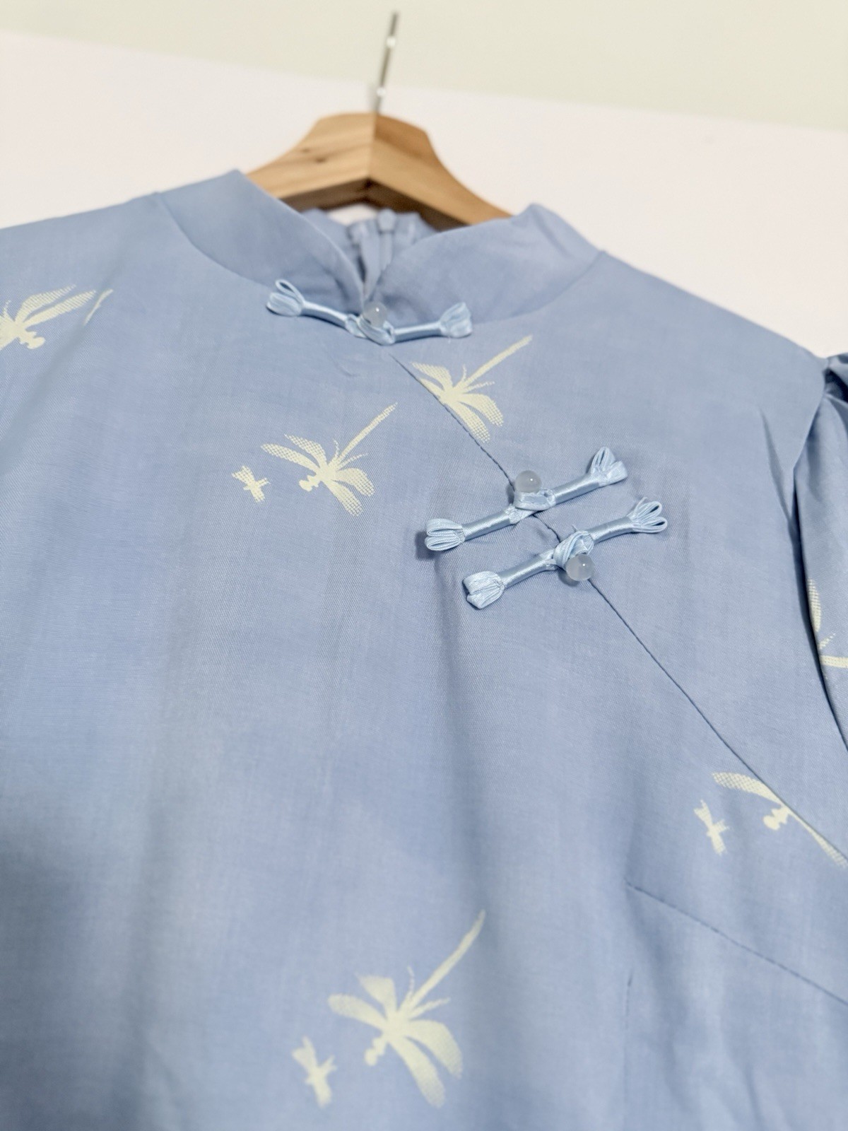 Asian Inspired Blue Dress Mandarin Collar Qipao Style Women’s Size L