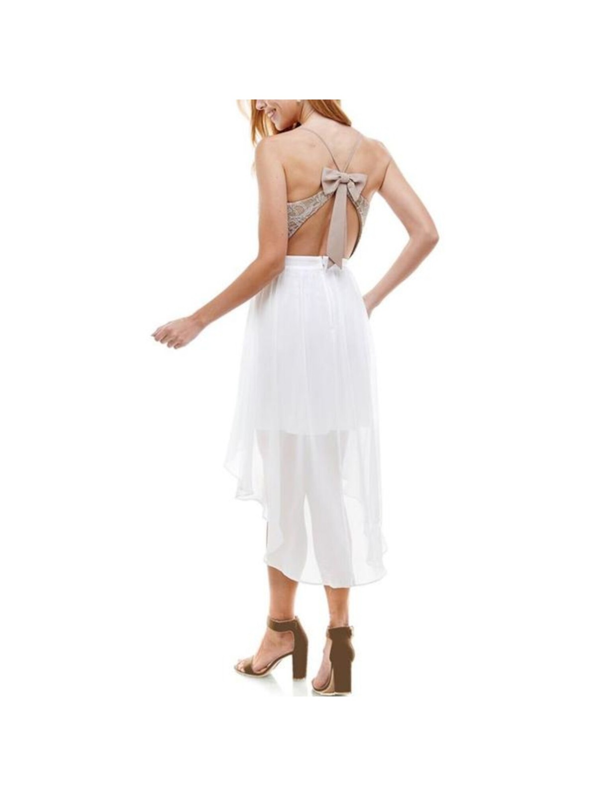 CITY STUDIO Womens Midi Dress White Cut-out Bow-back Juniors 17