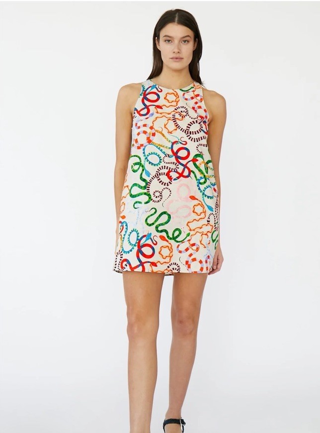 Rachel Antonoff Lola Dress In Snakes Size XL Linen Cotton Blend Mini Shift