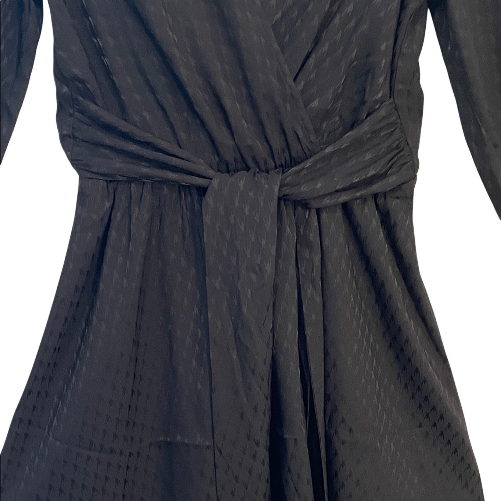 Express Textured Long Sleeve Wrap Tie Mini Dress in black size S