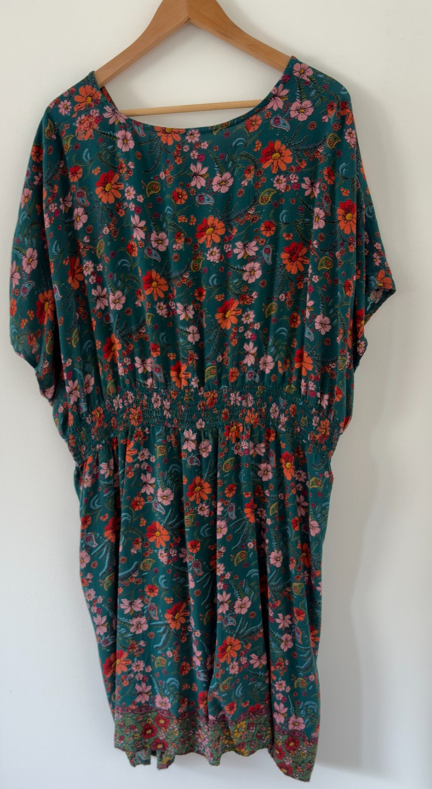 Romantic Gypsy Plus Size 4X Kimono Sleeve Midi Dress Button Front Teal Floral