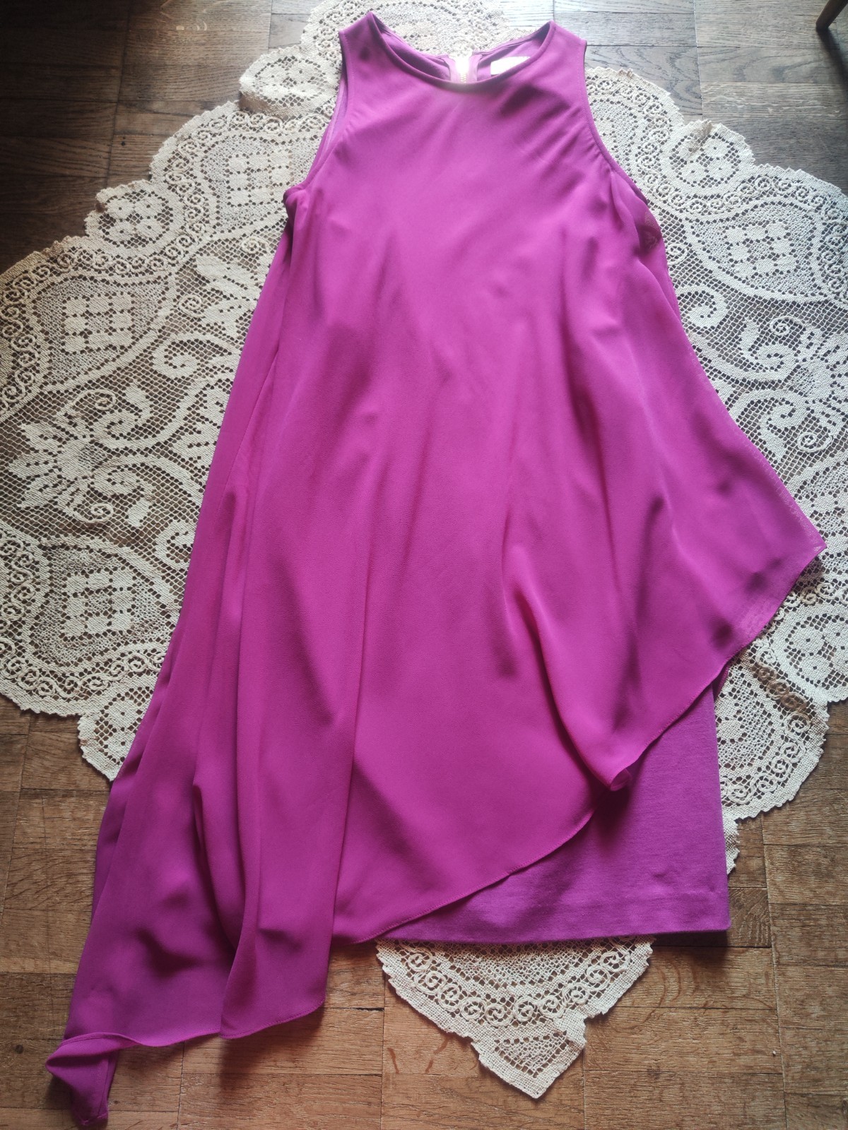 Ted Baker Fuchsia Asymmetrical Shift Dress Size 1 US 4 Viscose Blend Chiffon
