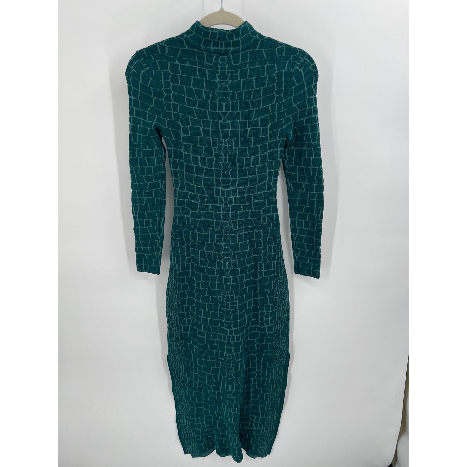 STAUD Teal Green Croc Embossed Jacquard Mock Neck Midi Sweater Dress XS