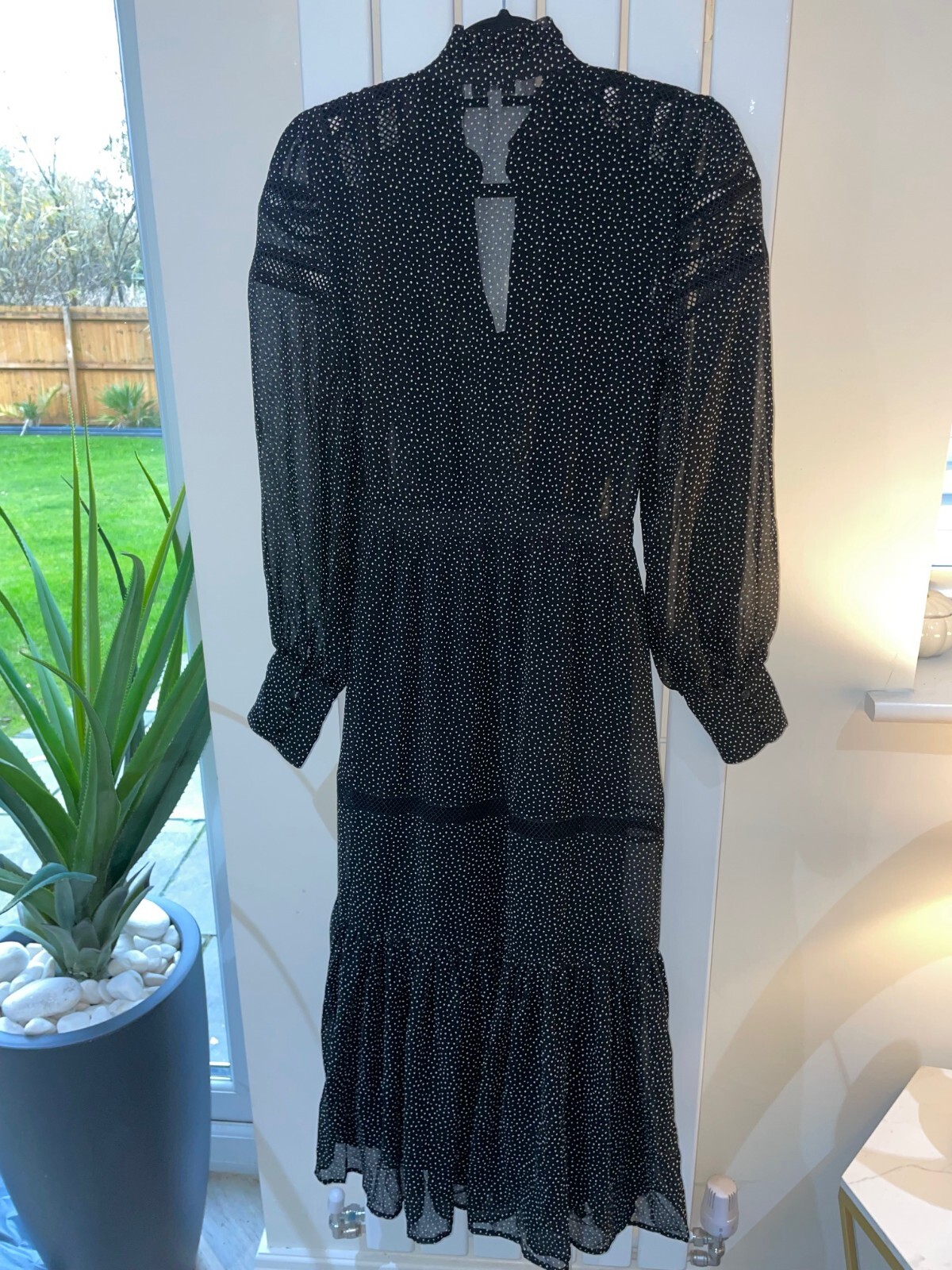 La Redoute Black Polka Midi Dress Size 10 Sheer Ruffled Tiered Romantic RRP £65
