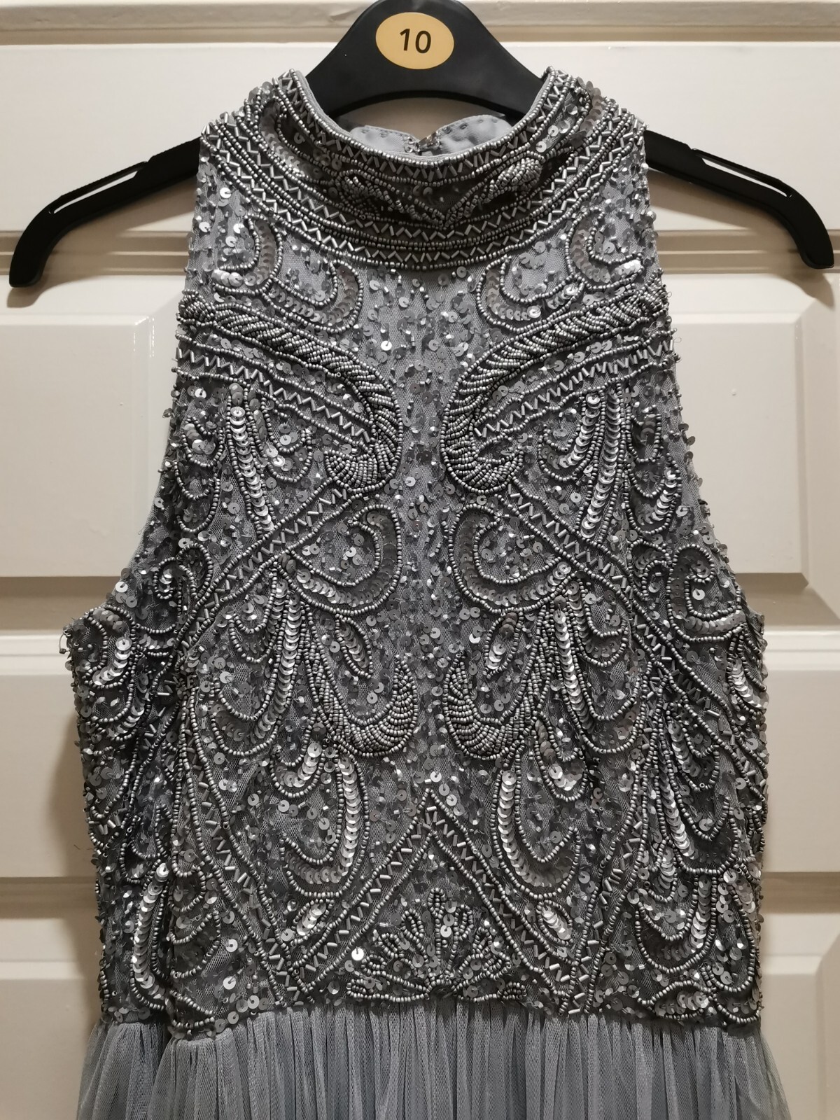 Beauut Bridesmaid Embellished Maxi Dress with Tulle Skirt Grey UK Size 10 BNWT