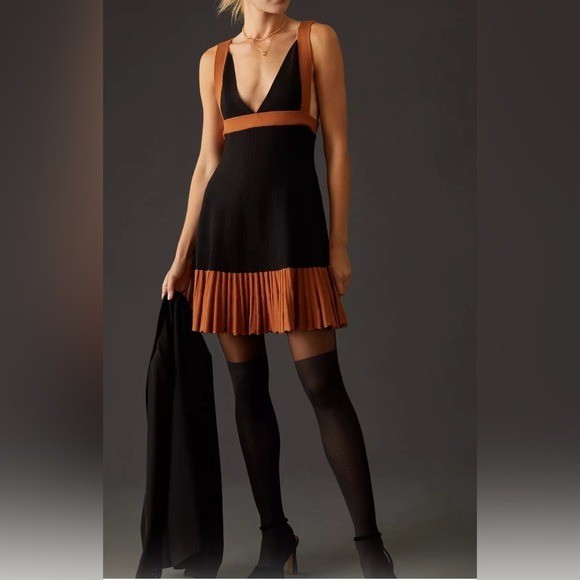 Anthropologie Open Back Color Block Pleated Knit Dress Size Large