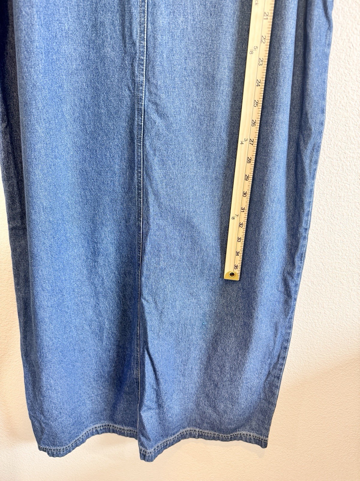 True Blue Denim Jumper Dress Cottagecore Prairie Farmhouse Midi Pinafore L F95