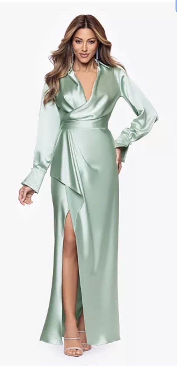 Xscape Satin Shirtdress/ Gown, Sz 8,new, actual color:# 1-5,color Sage
