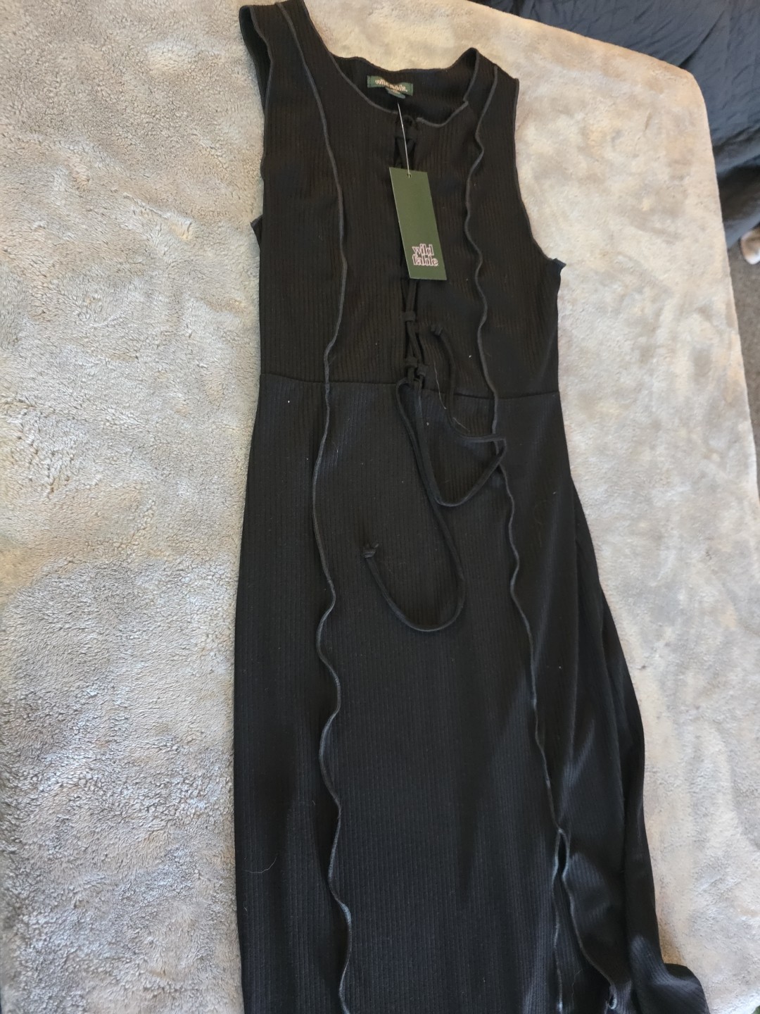 New Wild Fable Dress XS Women’s Black Midi Length Lace Up Front Mid Thigh Slit