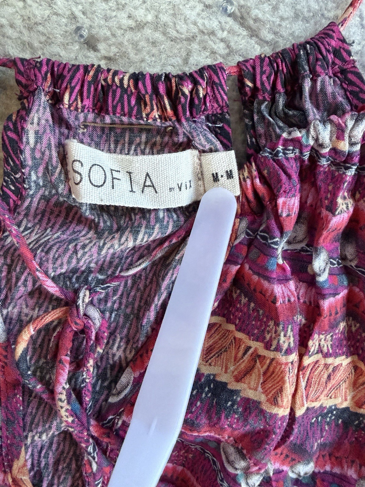 Sofia by ViX Halter Dress Medium M Pink Geometric Tassel Boho Resort Coverup