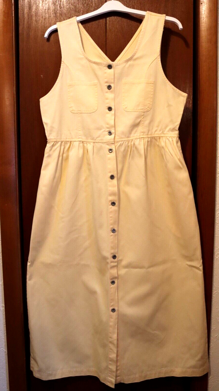 CAPACITY MAXI DRESS YELLOW SHORT SLEEVE BUTTON DOWN FRONT SIZE MEDIUM VTG