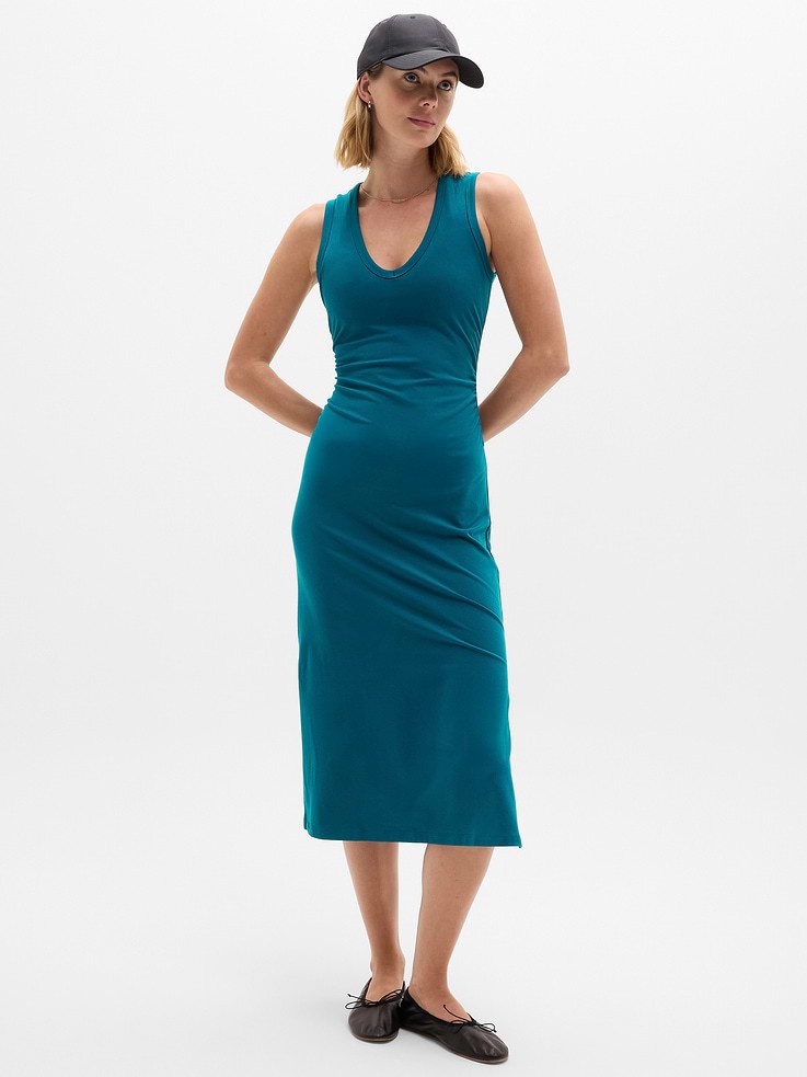 Athleta S Small Essential V-Neck Midi Dress Coastal Teal NWOT! #862382