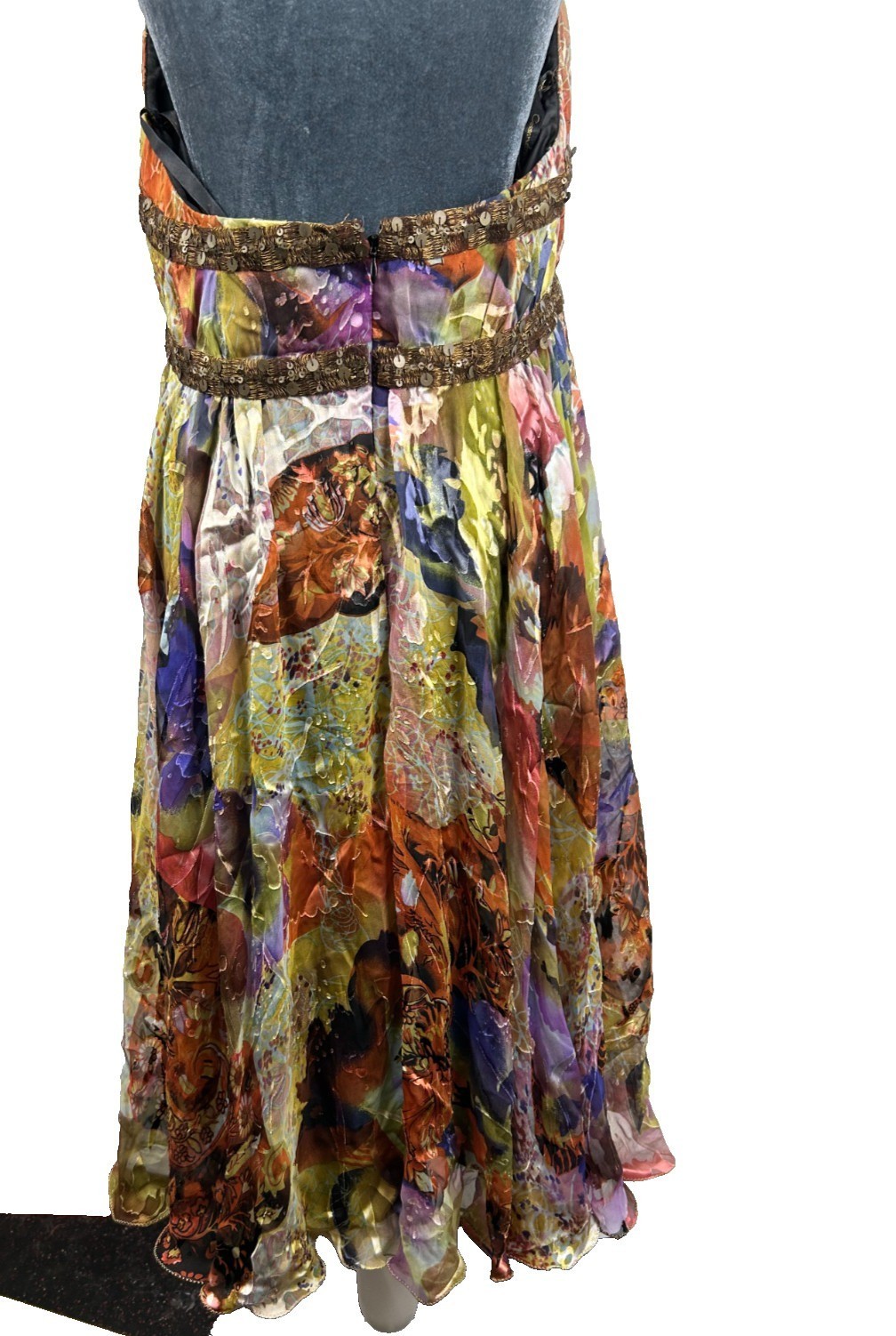 Vintage Cassandra Stone Size12 Inspired Halter Dress Midi Multicolor Silk Blend