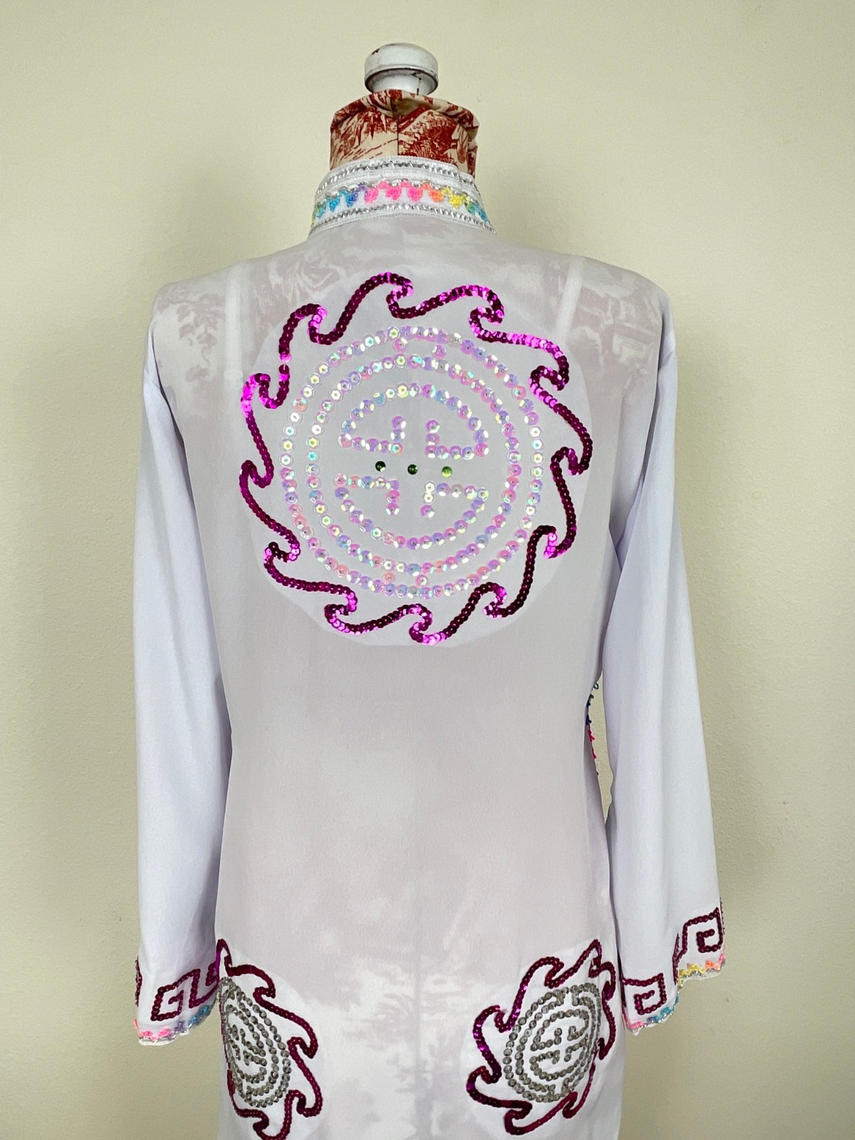 Chinese Dress COLORFUL SEQUIN Holiday New Year Performance Party Costume Sz L ?