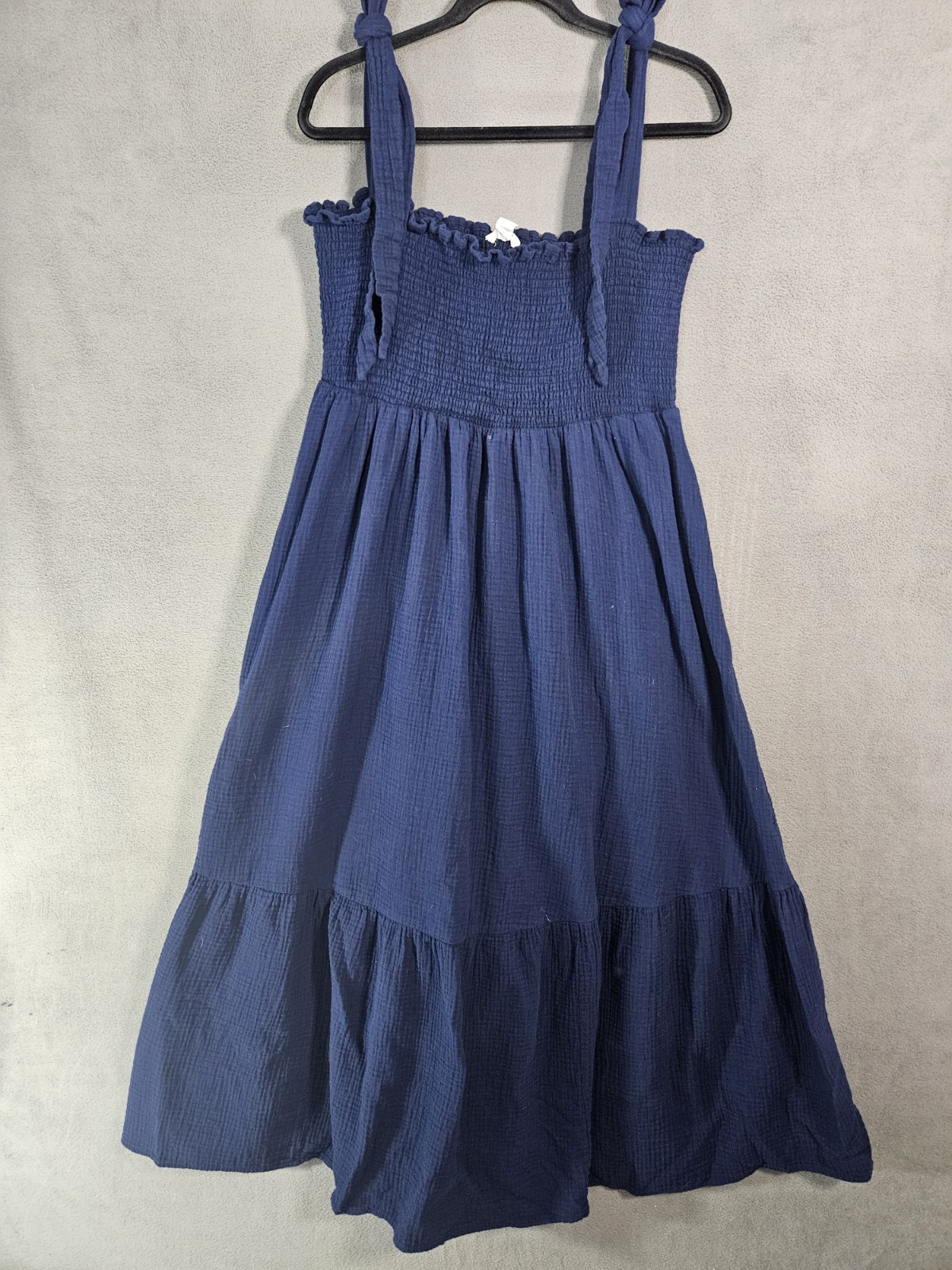 Caslon Plus 2X Maxi Dress Navy Blue Crinkle Teir Ties Sleeveless Sweetheart Boho